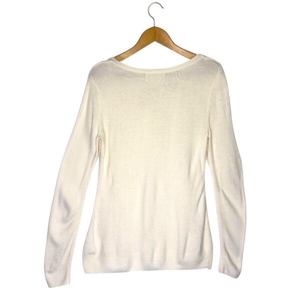 Debbie Morgan Women's Sequin V-Neck Sweater Size M Cream Winter Long Sleeve - Picture 4 of 10